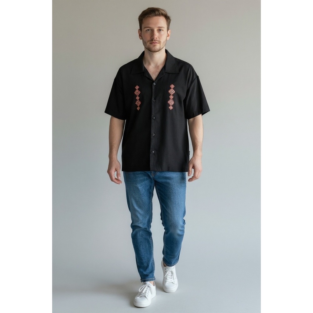 BC Ethic Button Up Shirt Mens Large Black Embroidered Rockabilly Bowling USA